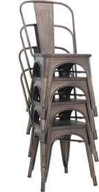 Metal Dining Chairs, Indoor/Outdoor and Stackable, Set of 4 (Bronze with Wooden Seat)